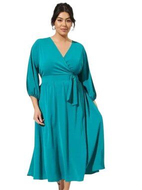 Torrid Tea Length Studio Crepe de Chine Surplice Dress
